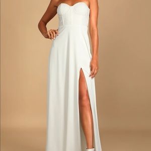 Lulus Perfect Vows White Lace Strapless Bustier Maxi Dress - size small